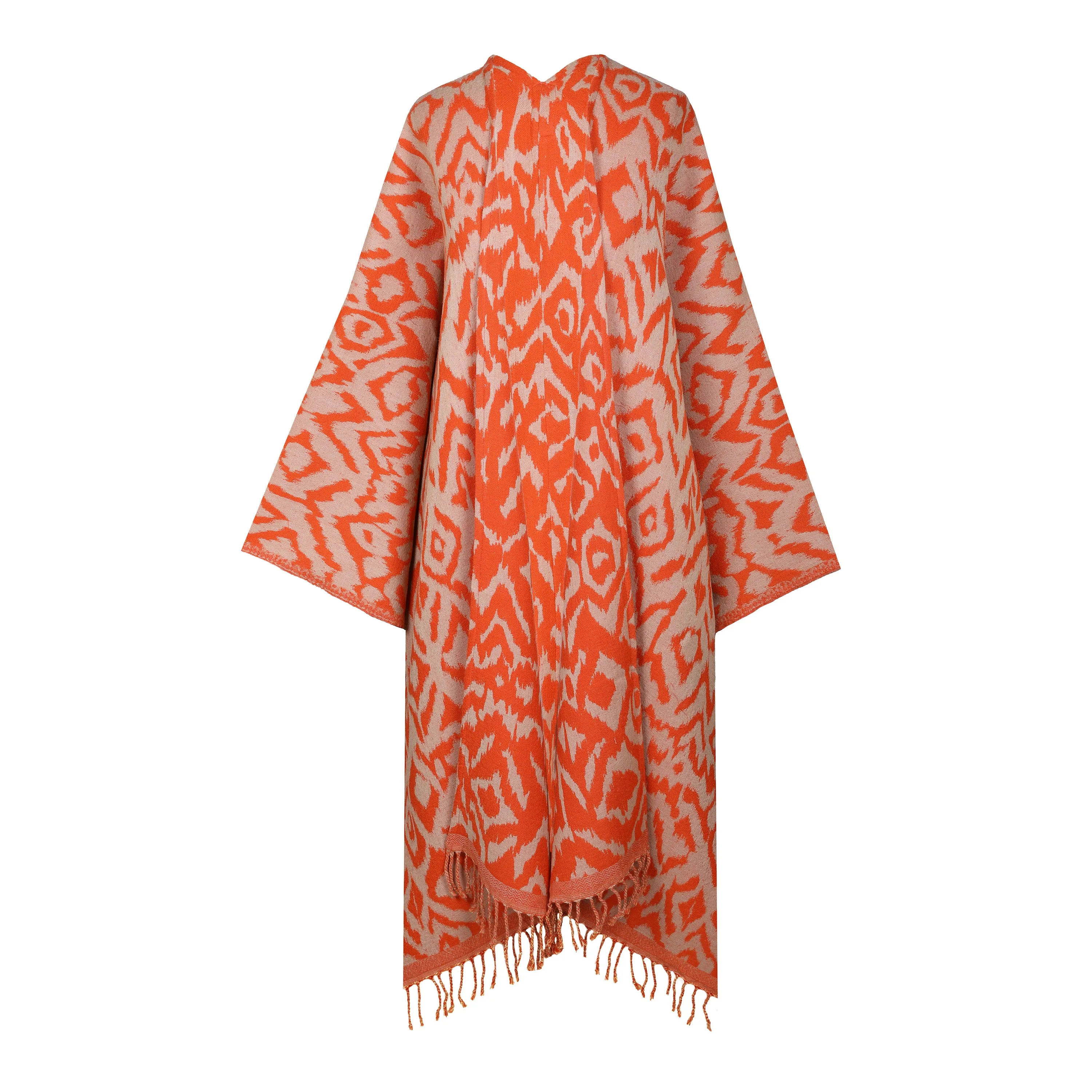 Cheryl Tangerine Ikat Boiled Wool Kimono Coat