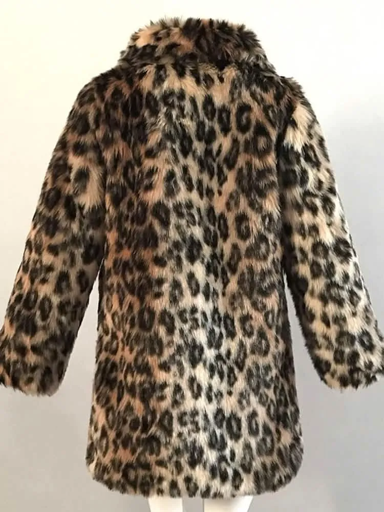 Chic Women's Long Sleeve Faux Fur Coat in Wild Leopard Print