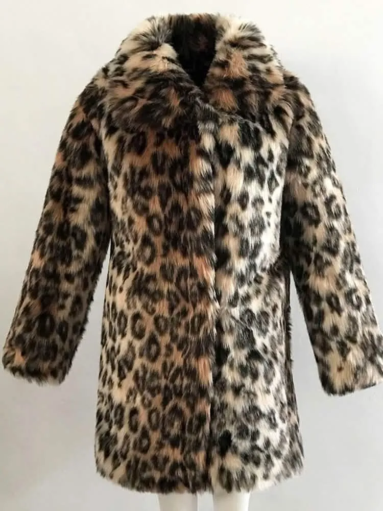 Chic Women's Long Sleeve Faux Fur Coat in Wild Leopard Print