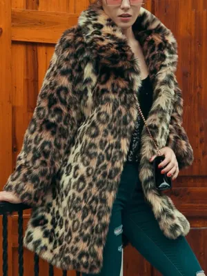 Chic Women's Long Sleeve Faux Fur Coat in Wild Leopard Print