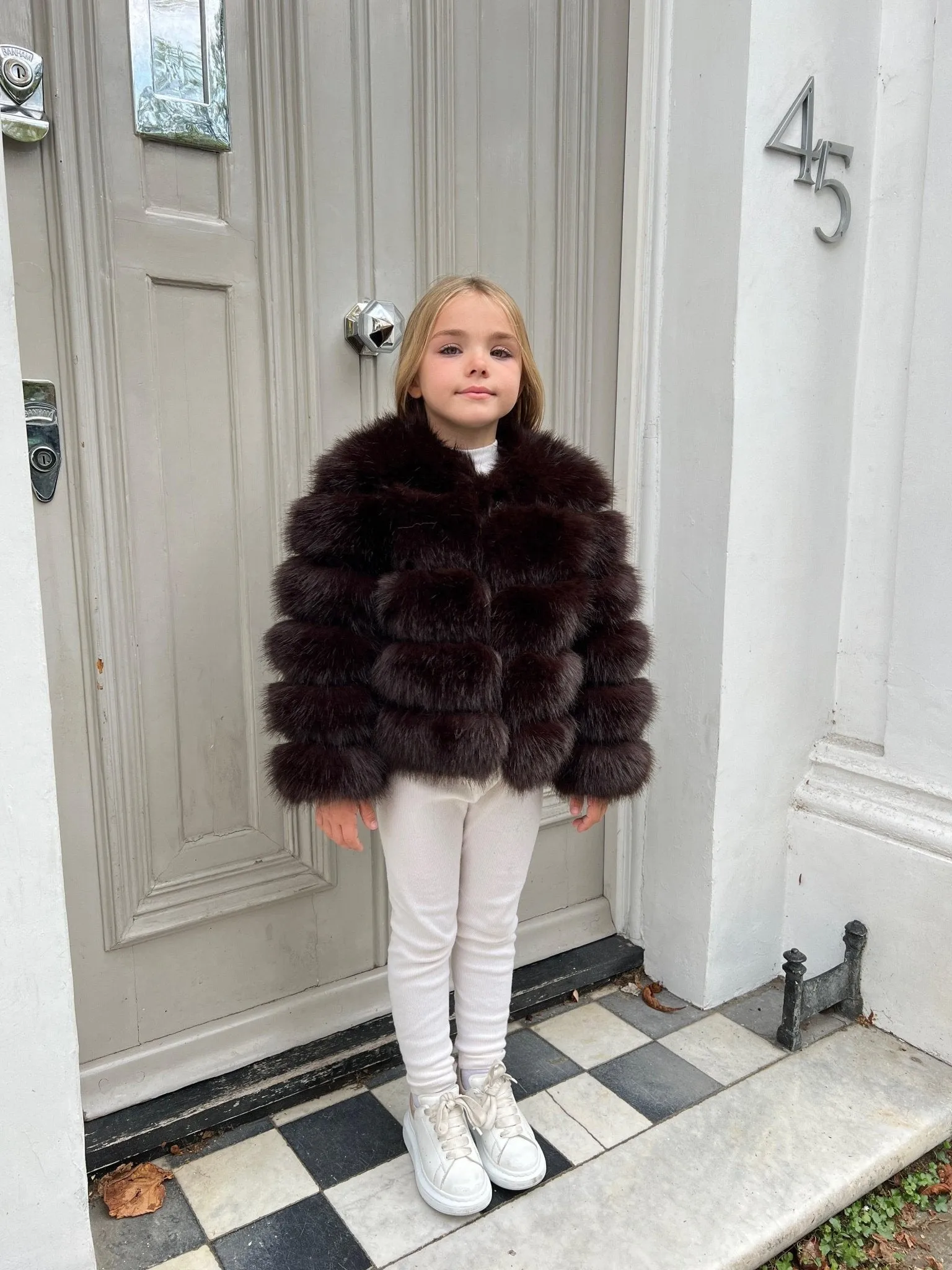 Chocolate Childrens Faux Fur Coat