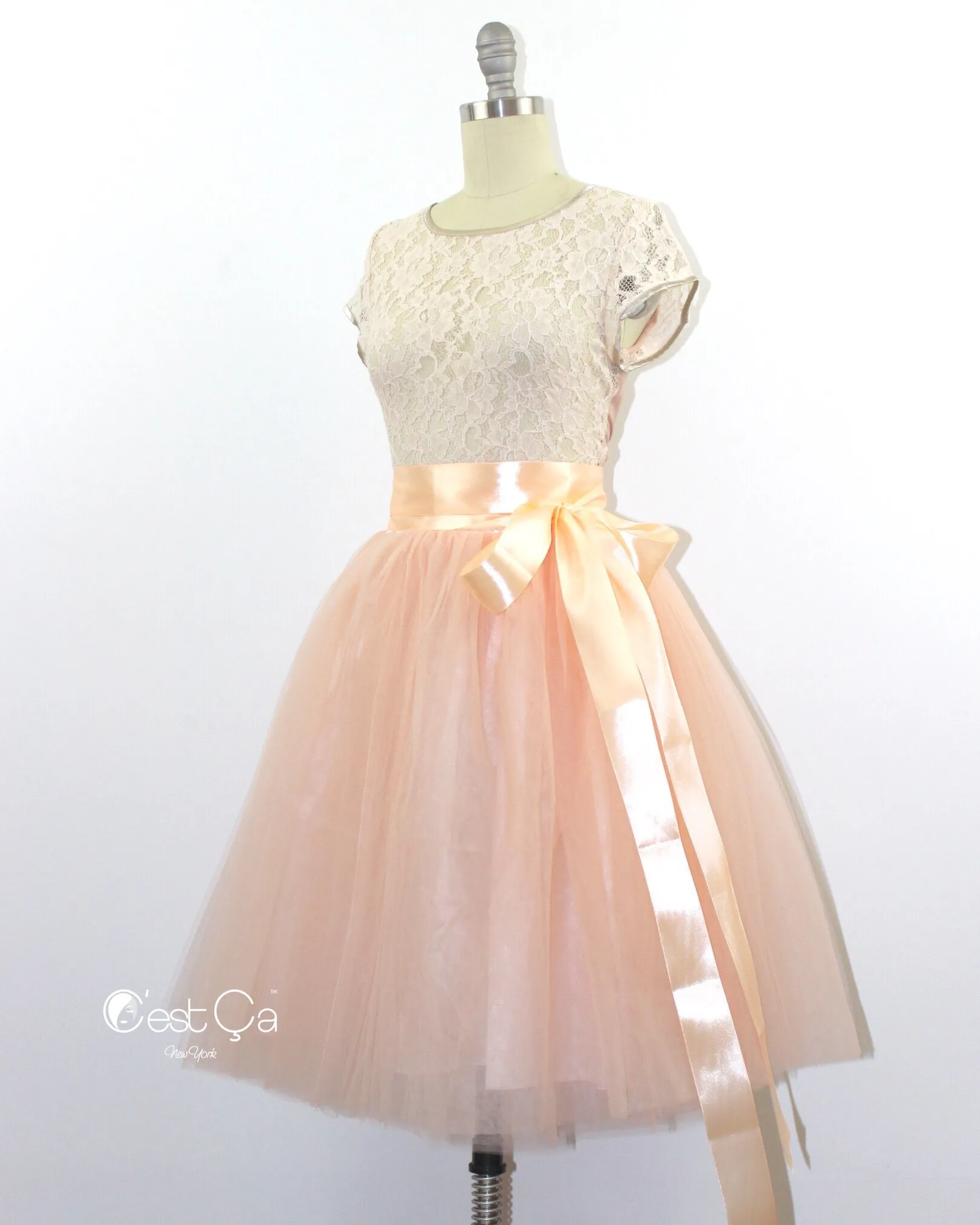 Clarisa Nude Pink Tulle Skirt - Midi