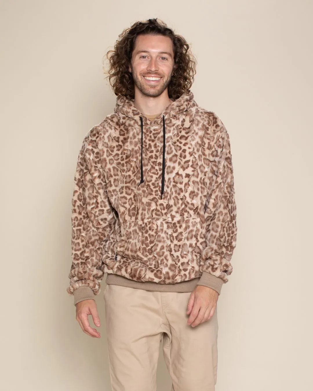 Classic Men's Fur Hoodie | Tan Leopard