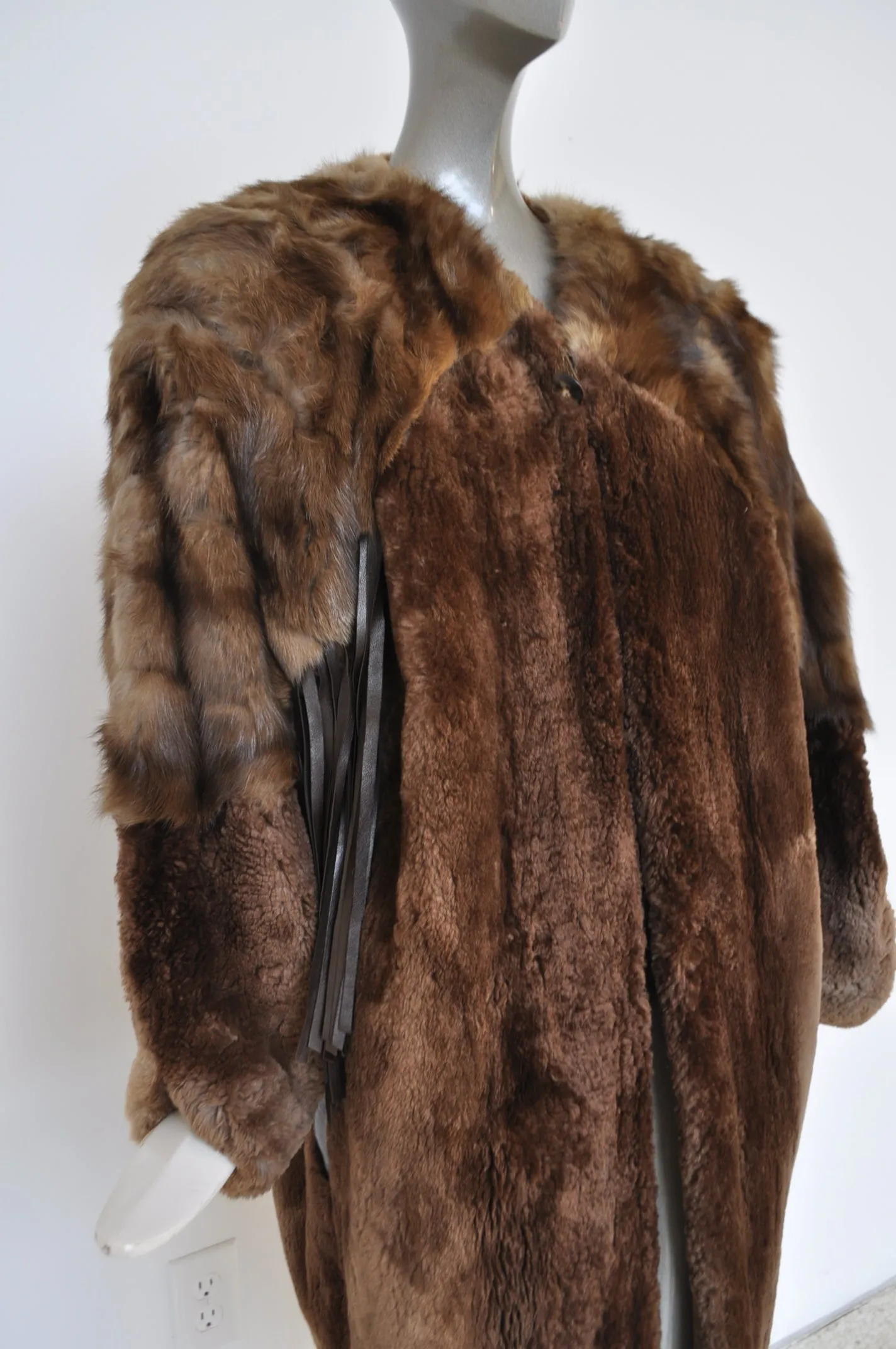 Claude Montana avantgarde sable coat with fringes 1980s