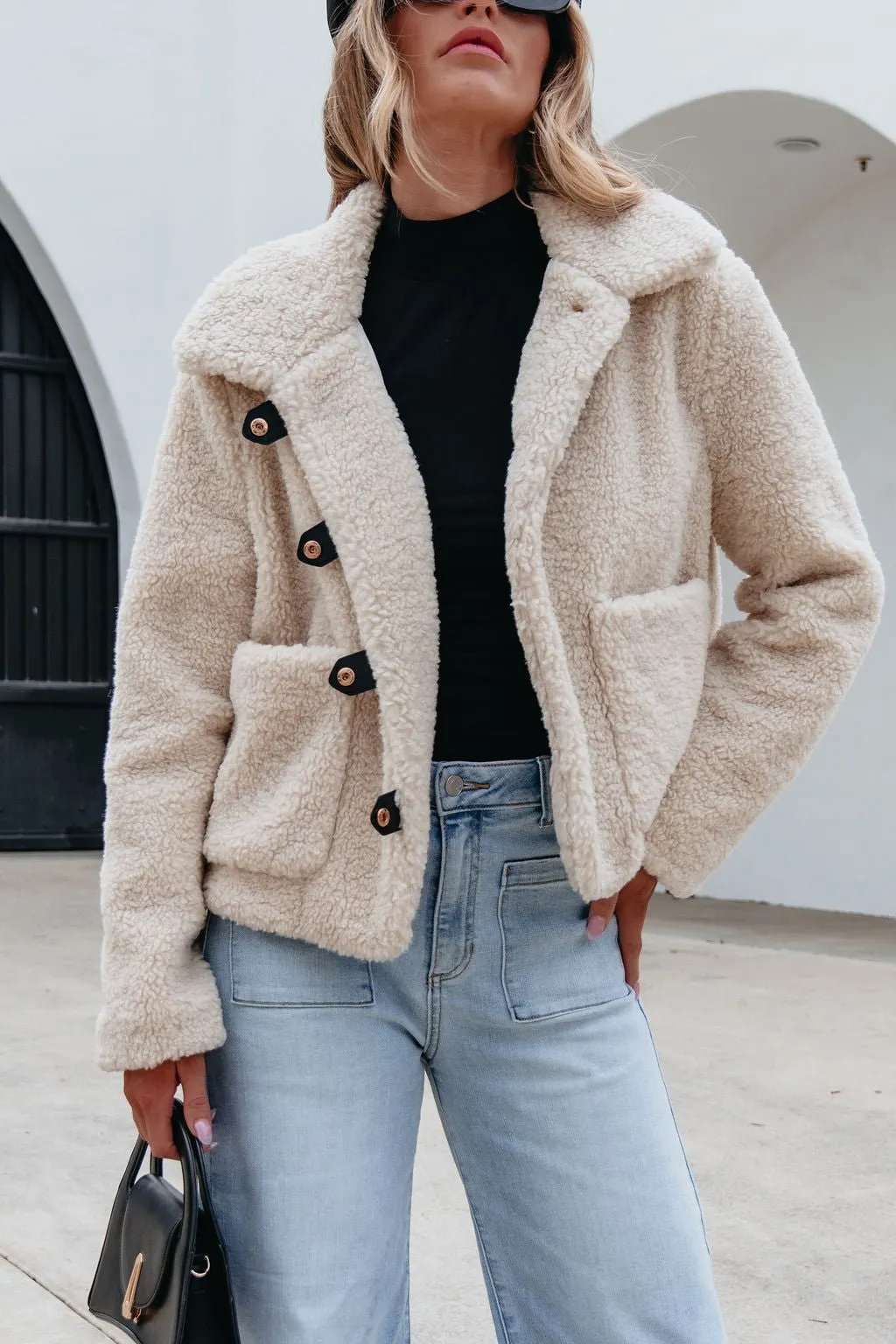 Cream Sherpa Button Up Jacket