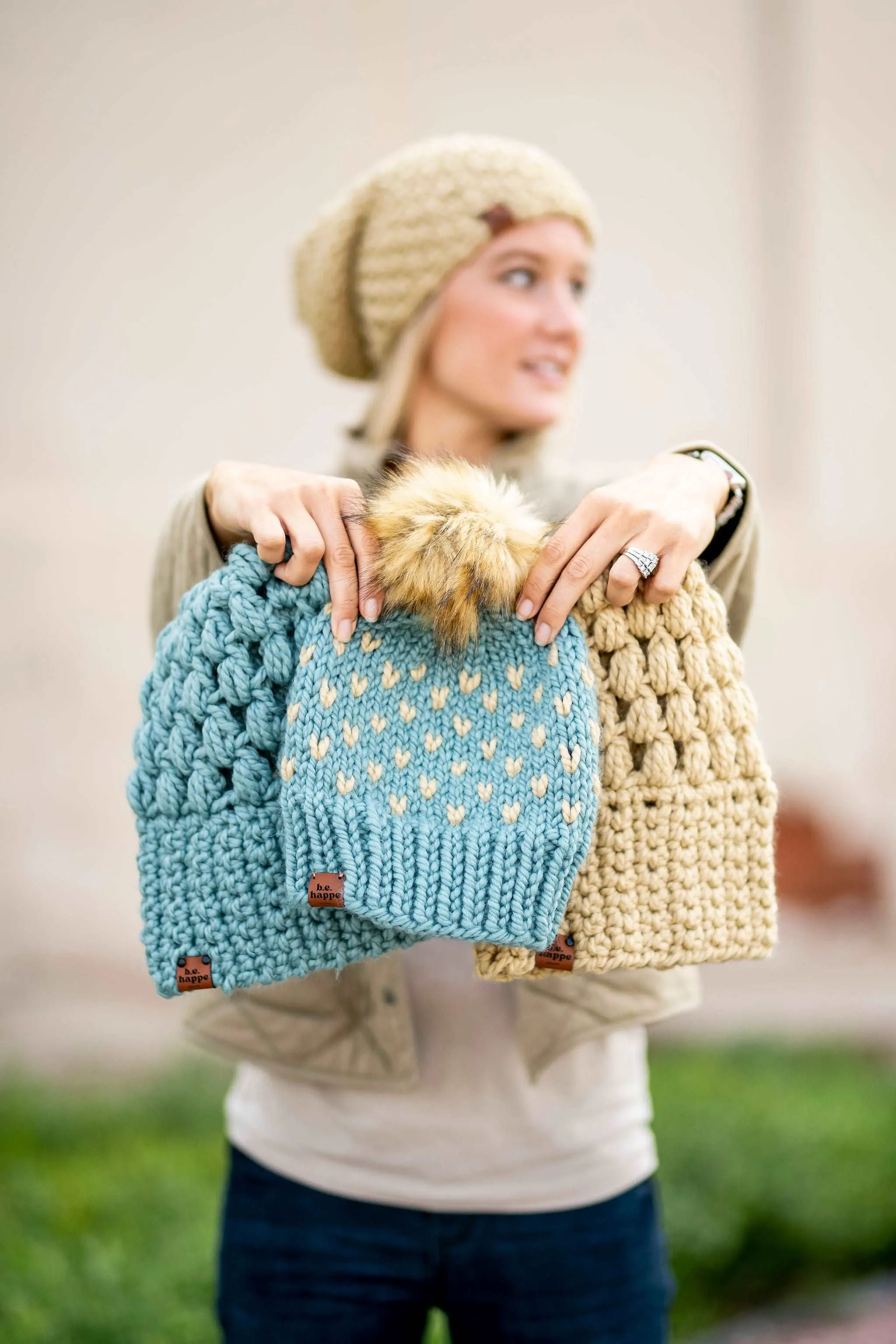 Crochet Puff Stitch Slouch Hat | Succulent Blue