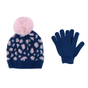 CTM® Girl's 7-14 Leopard Print Winter Pom Hat and Glove Set by Connex Gear