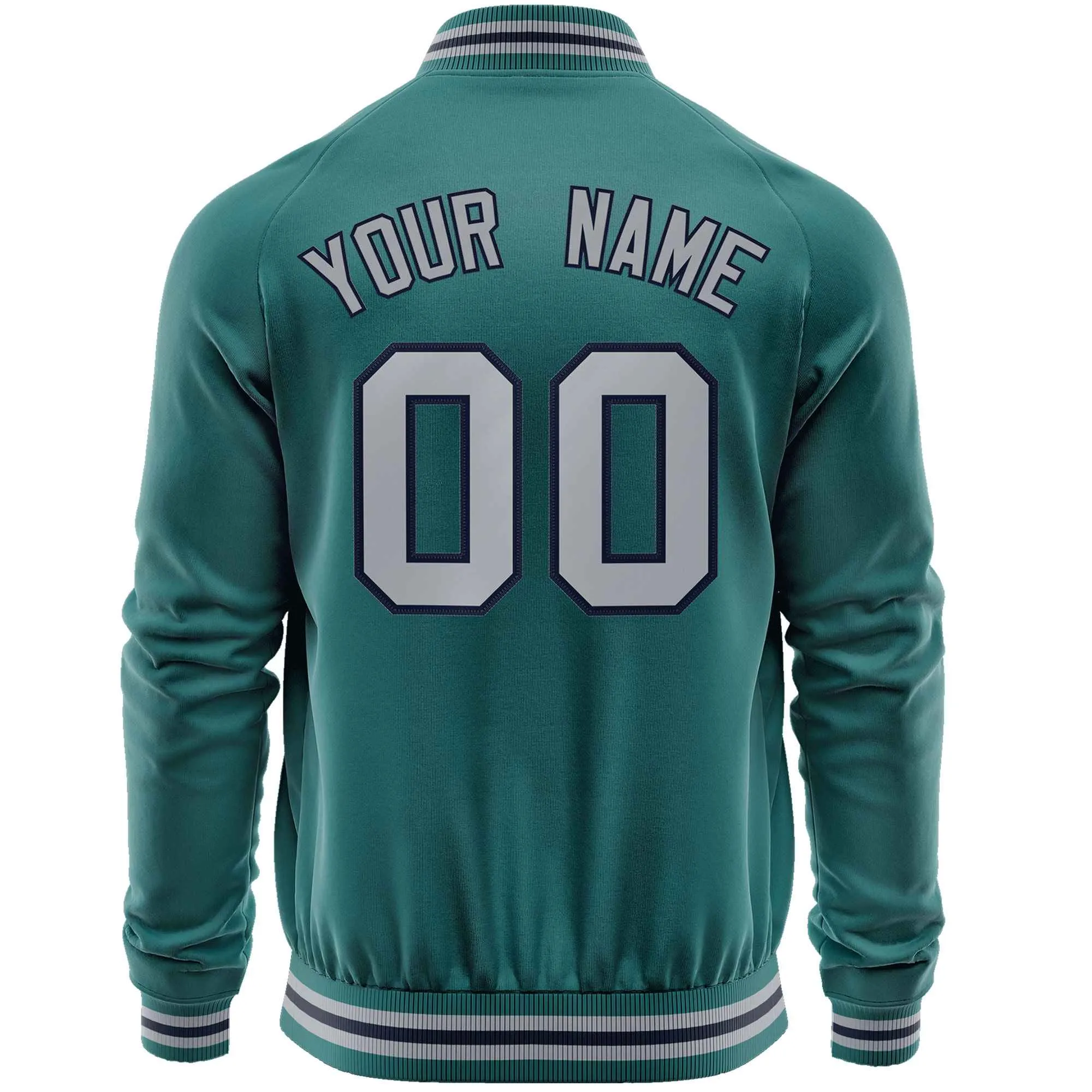 Custom Aqua Gray Classic Style Varsity Full-Zip Letterman Baseball Jacket