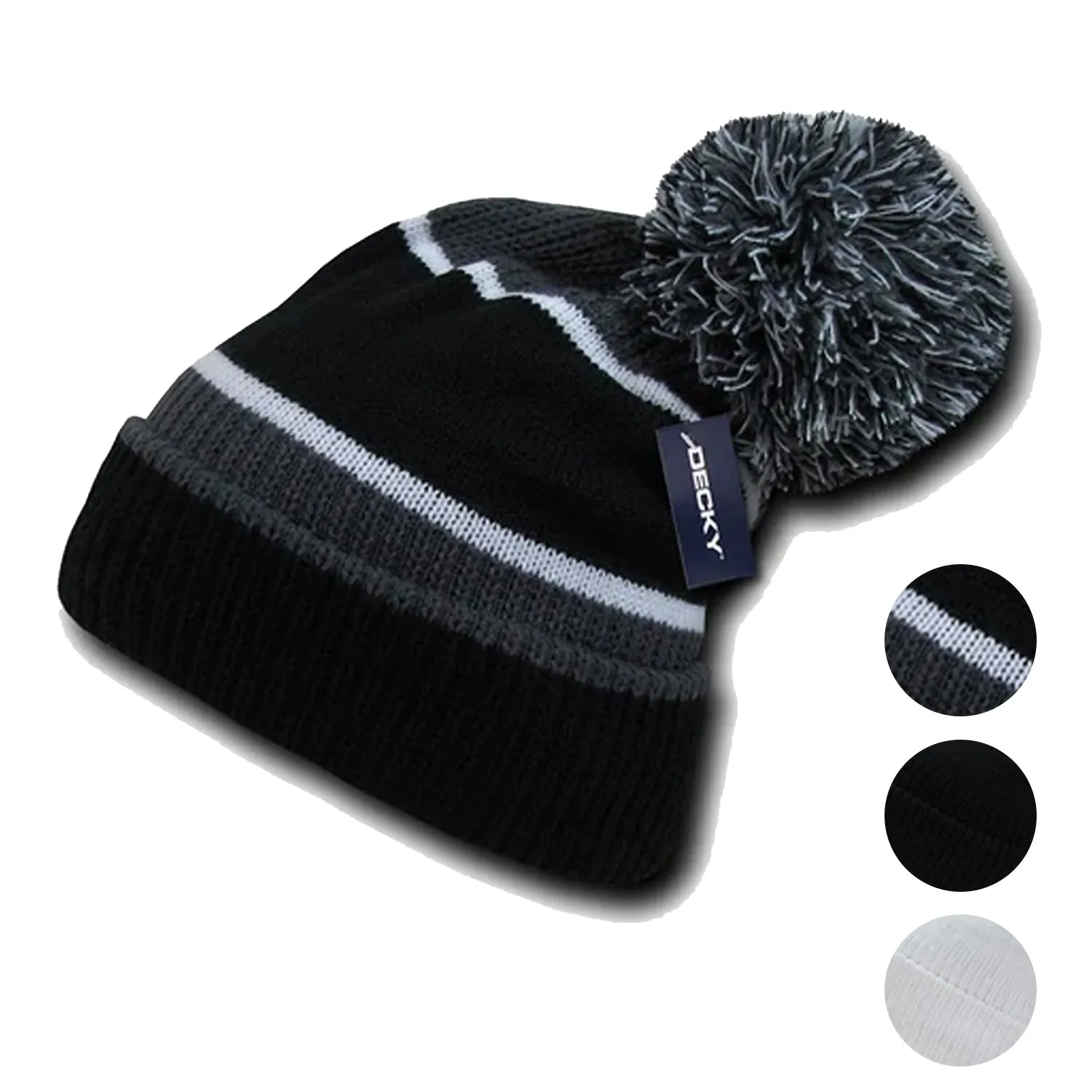 Decky Giant Pom Beanies Uncuffed Fuzzy Ball On The Top Warm Caps Hats Ski Winter