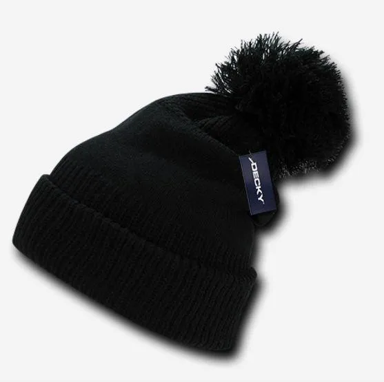 Decky Giant Pom Beanies Uncuffed Fuzzy Ball On The Top Warm Caps Hats Ski Winter