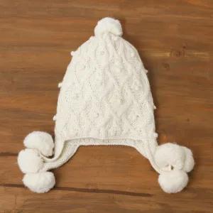 Diamond Pattern 100% Alpaca Knit Hat in Alabaster from Peru - Diamond Elegance in Alabaster | NOVICA