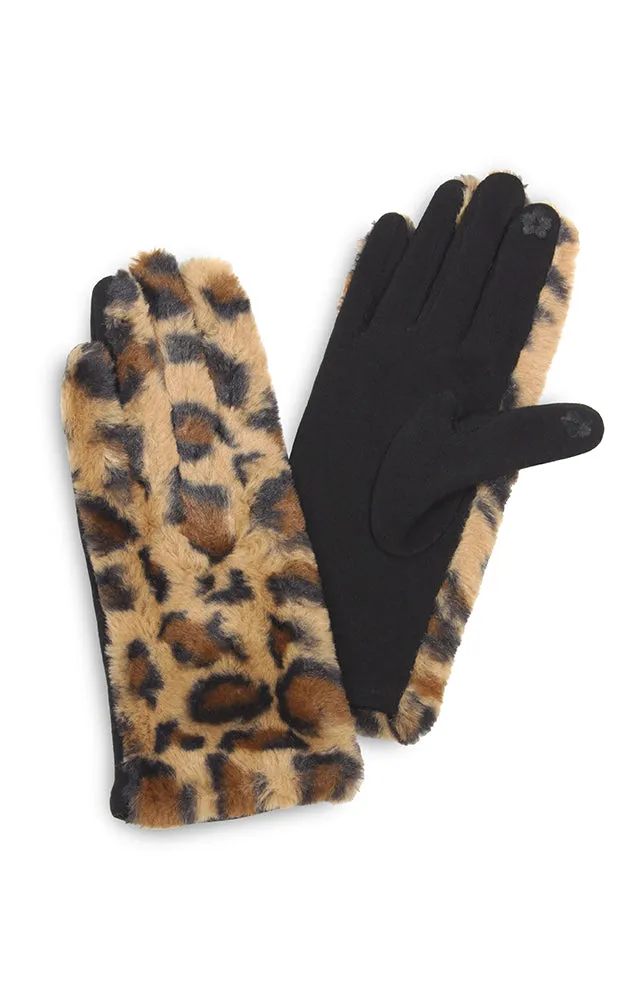 EAG3562 Brown Leopard Faux Fur Smart Touch Glove (12prs Pack)