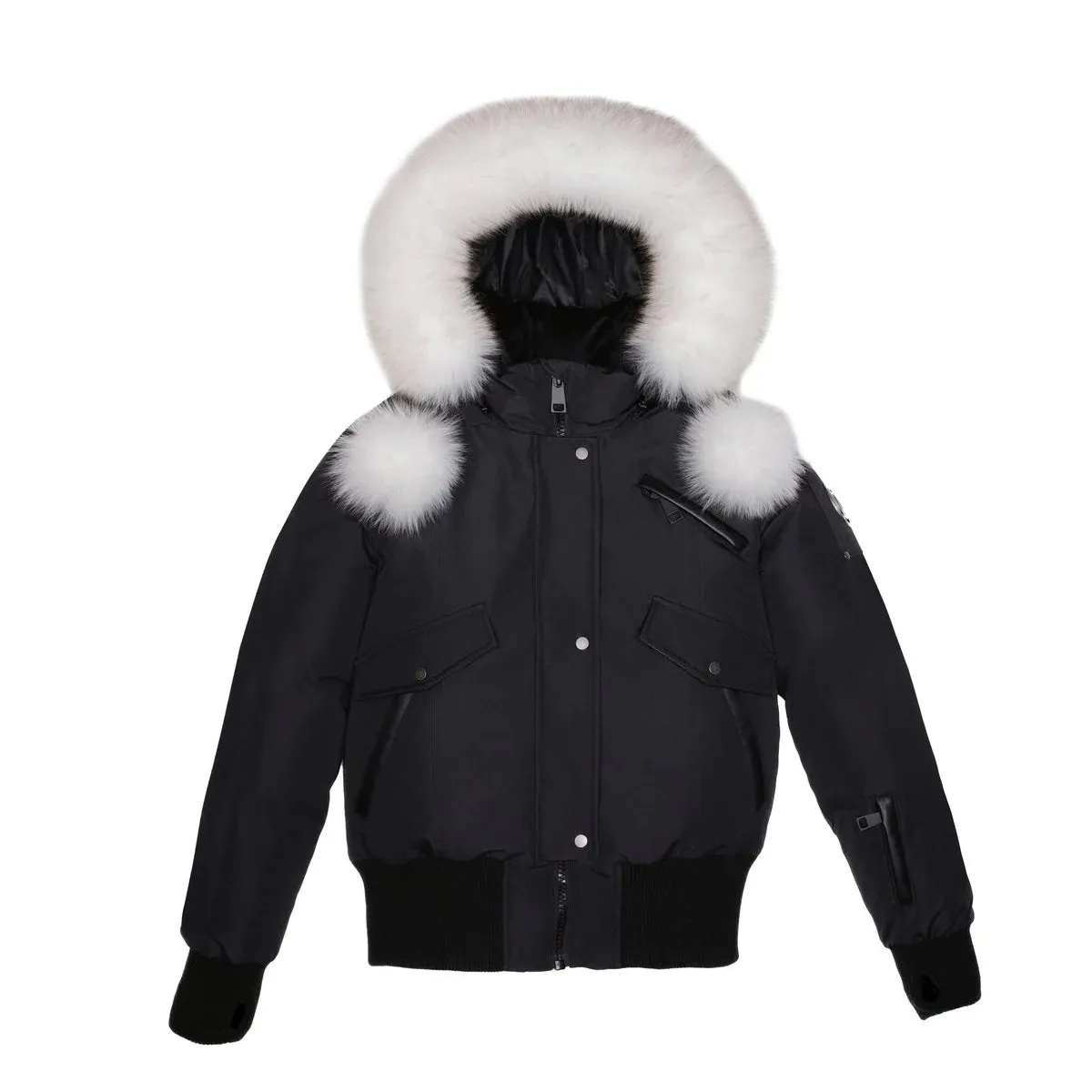 Ellabee ADELLE Canvas Pom Pom Bomber Black-Blue Fox Fur