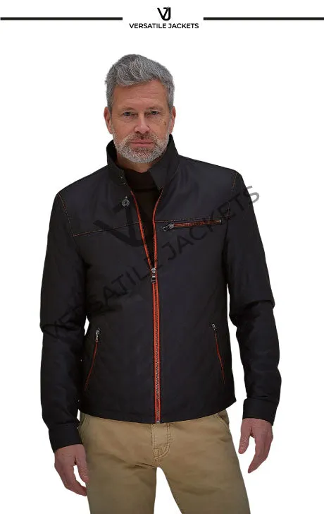 Espresso Lambskin Leather Men's Jacket with Belrose Contrast Design