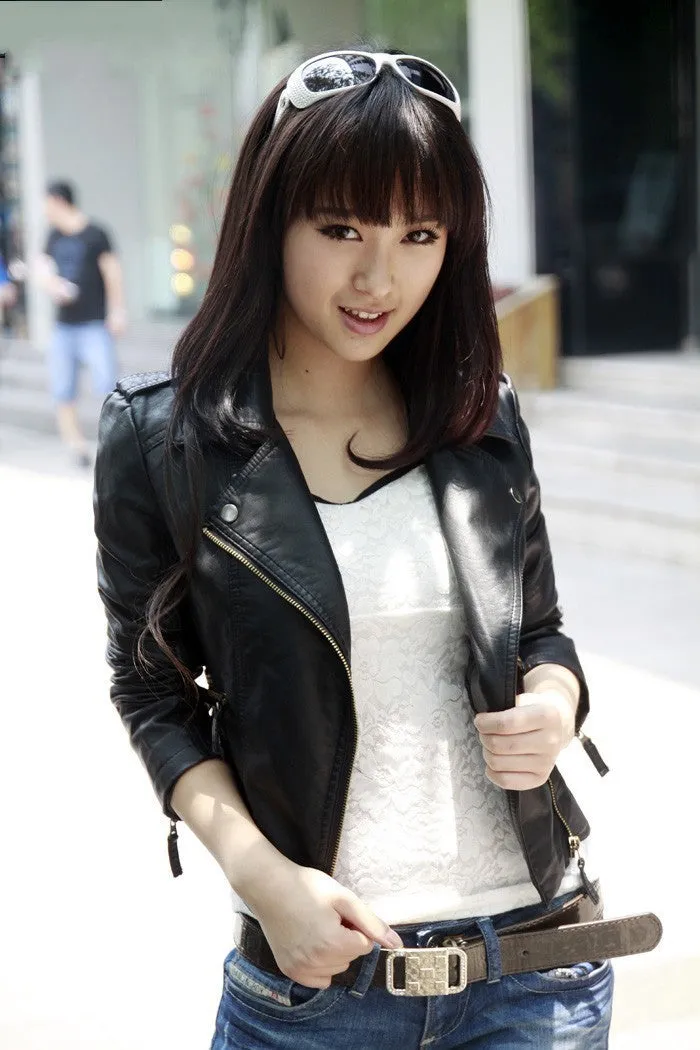 Faux leather jacket for women