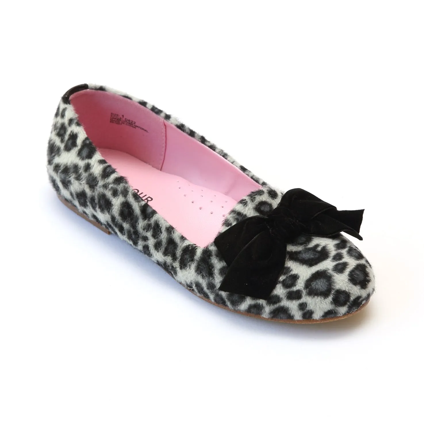 FINAL SALE - L'Amour Girls Furry Leopard Black Flats