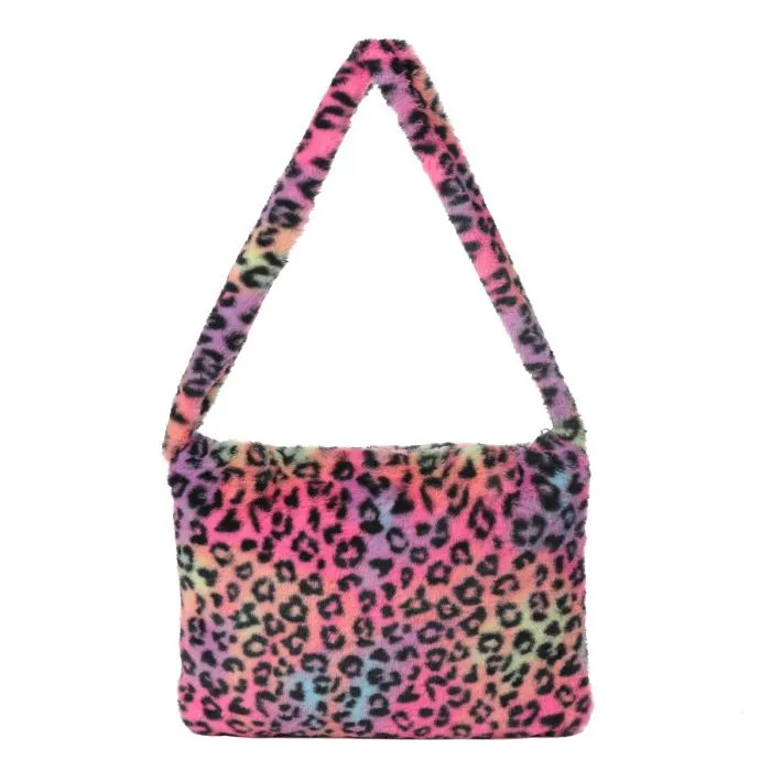 Fluffy Multi Coloured Leopard Print Shoulder Bag