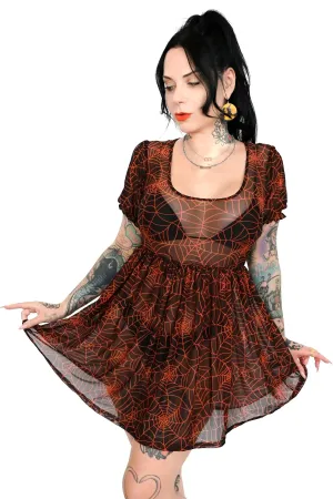 Foxblood Cobweb Babydoll Mesh Dress