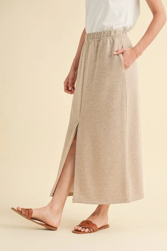 French Terry Front Slit Midi Skirt