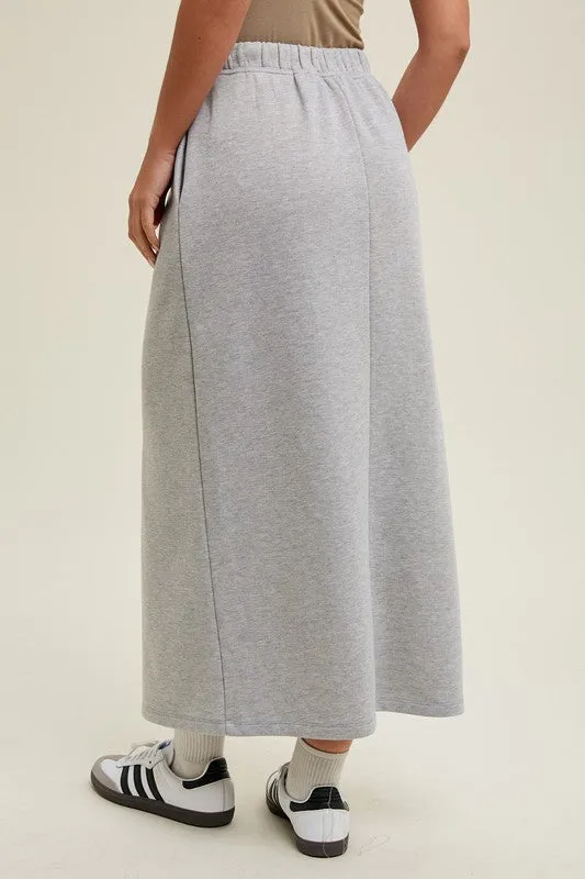 French Terry Front Slit Midi Skirt