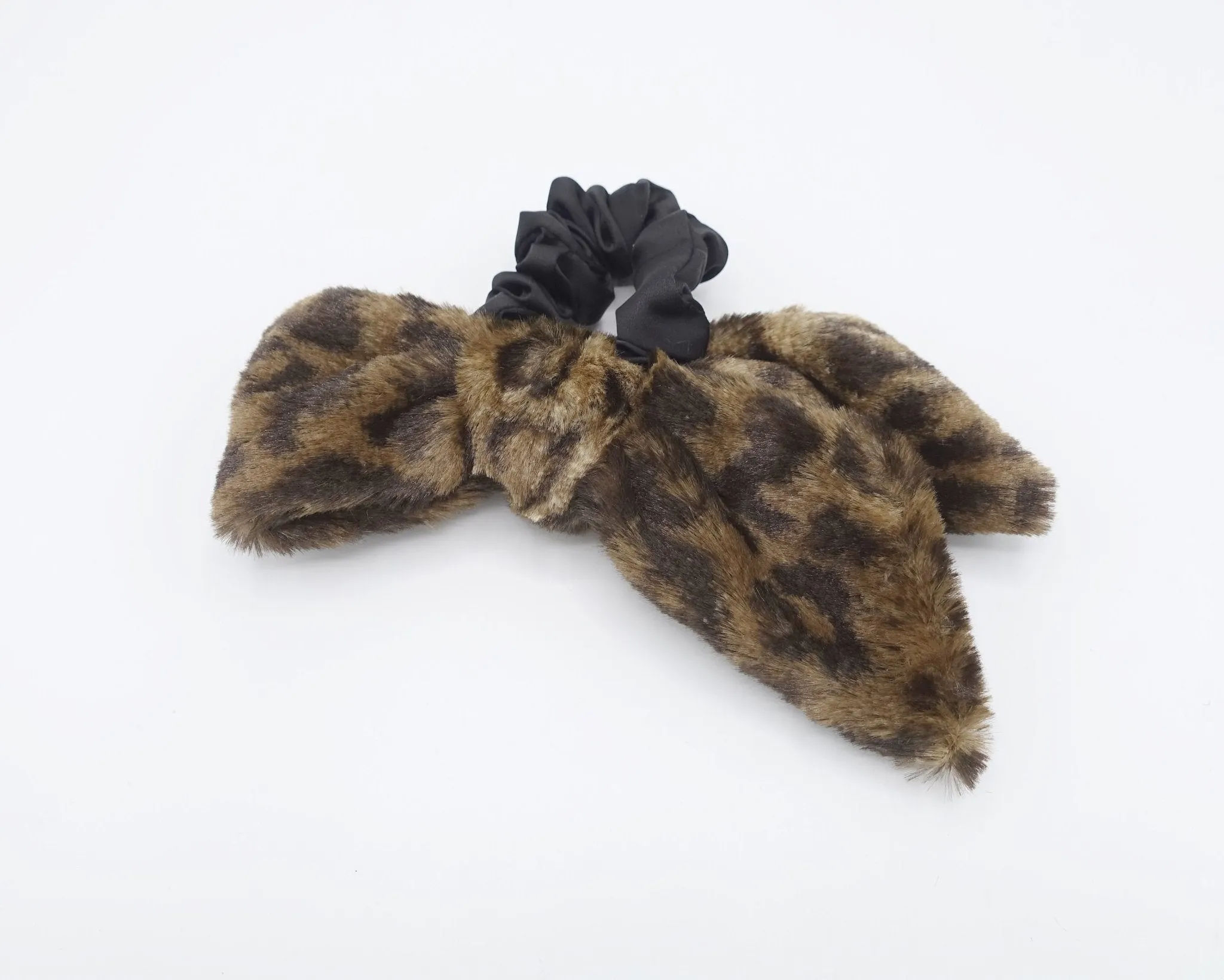 fur hair bow scrunchies leopard print hair tie stylish hair accessory for women