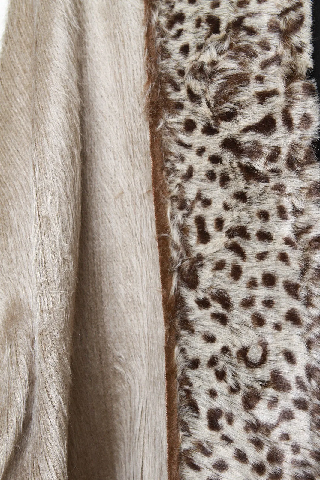 Fuzzy Knit Leopard Trim Shawl