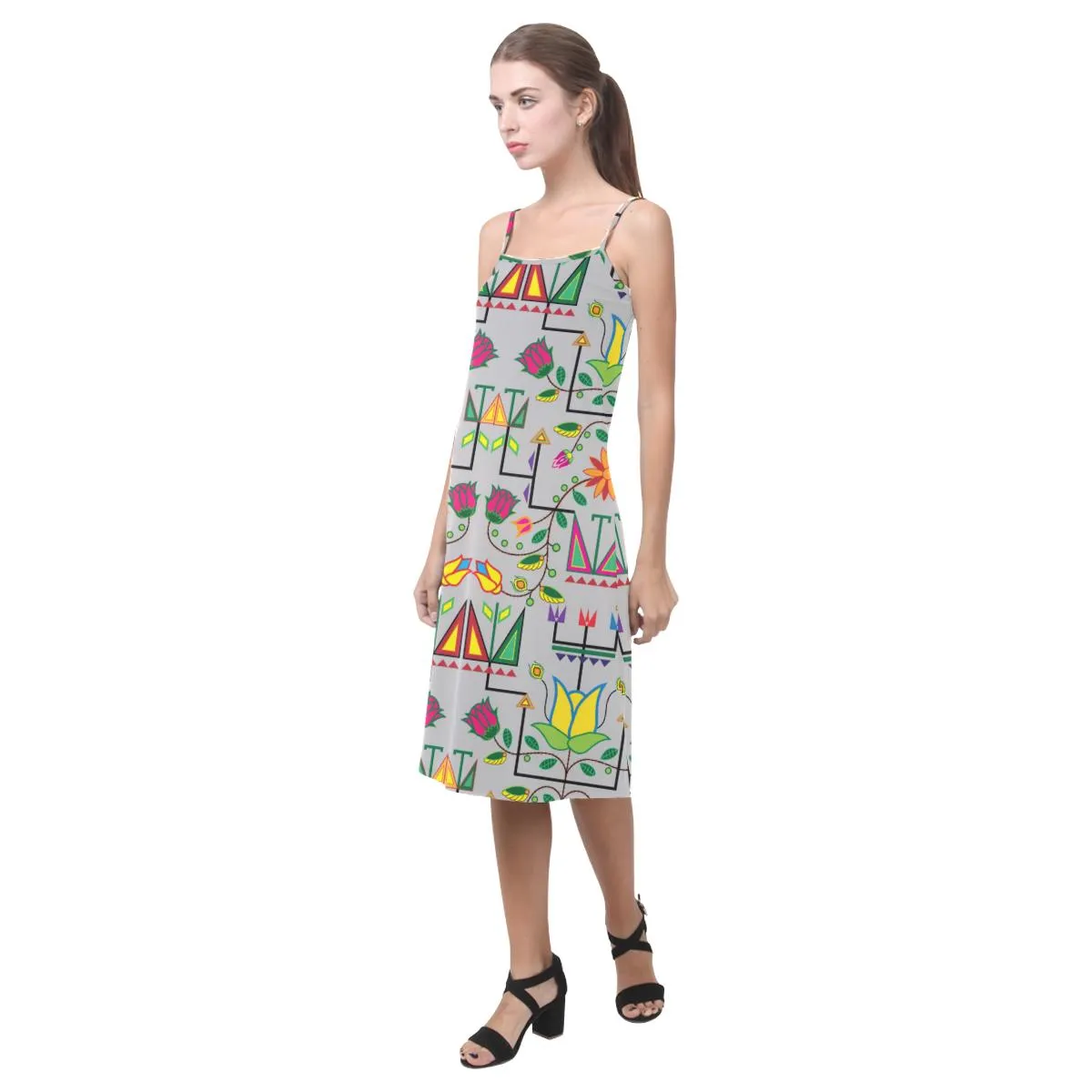 Geometric Floral Summer - Gray Alcestis Slip Dress