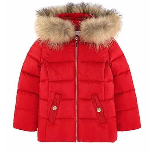 Girls Red Lili Gaufrette Down Coat With Fur Hood