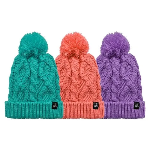 Girls Sparkle Acrylic Knit Cable Cuff Hat, Assorted Colors