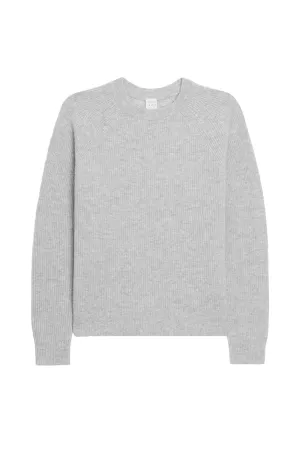 Grey Cashmere Rib Trim Crew Neck Jumper