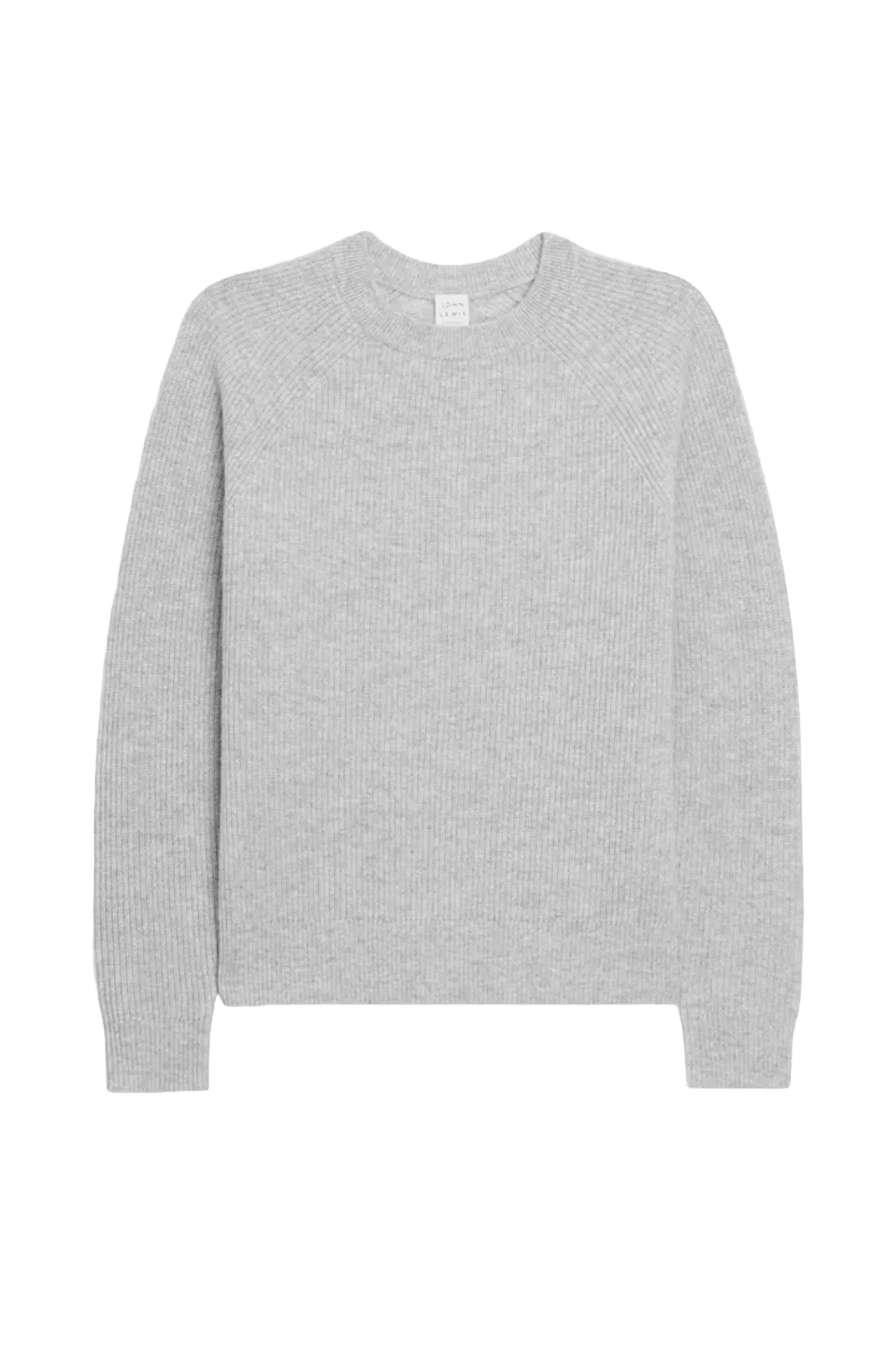 Grey Cashmere Rib Trim Crew Neck Jumper