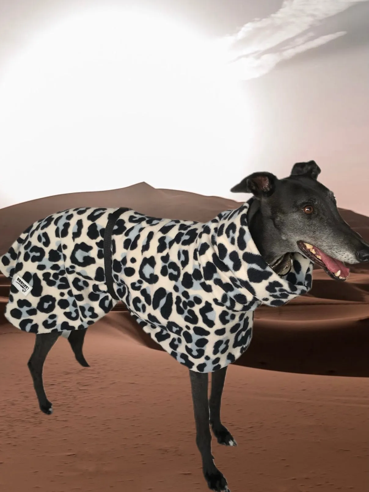 Greyhound Deluxe style coat rug double polar fleece leopard print washable extra wide hoodie