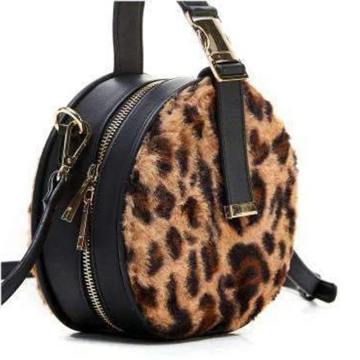 H87611 Leopard Fur Hat Box Handbag/Crossbody