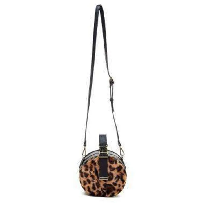 H87611 Leopard Fur Hat Box Handbag/Crossbody