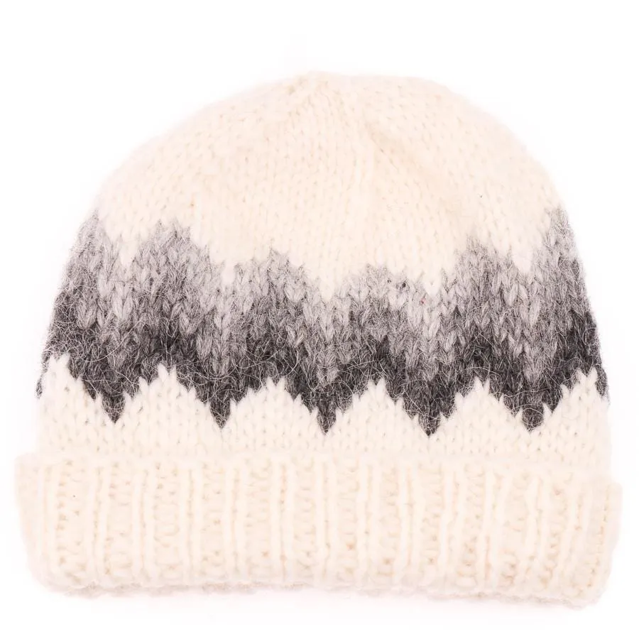 Handknitted Icelandic Wool Hat - White / Blue