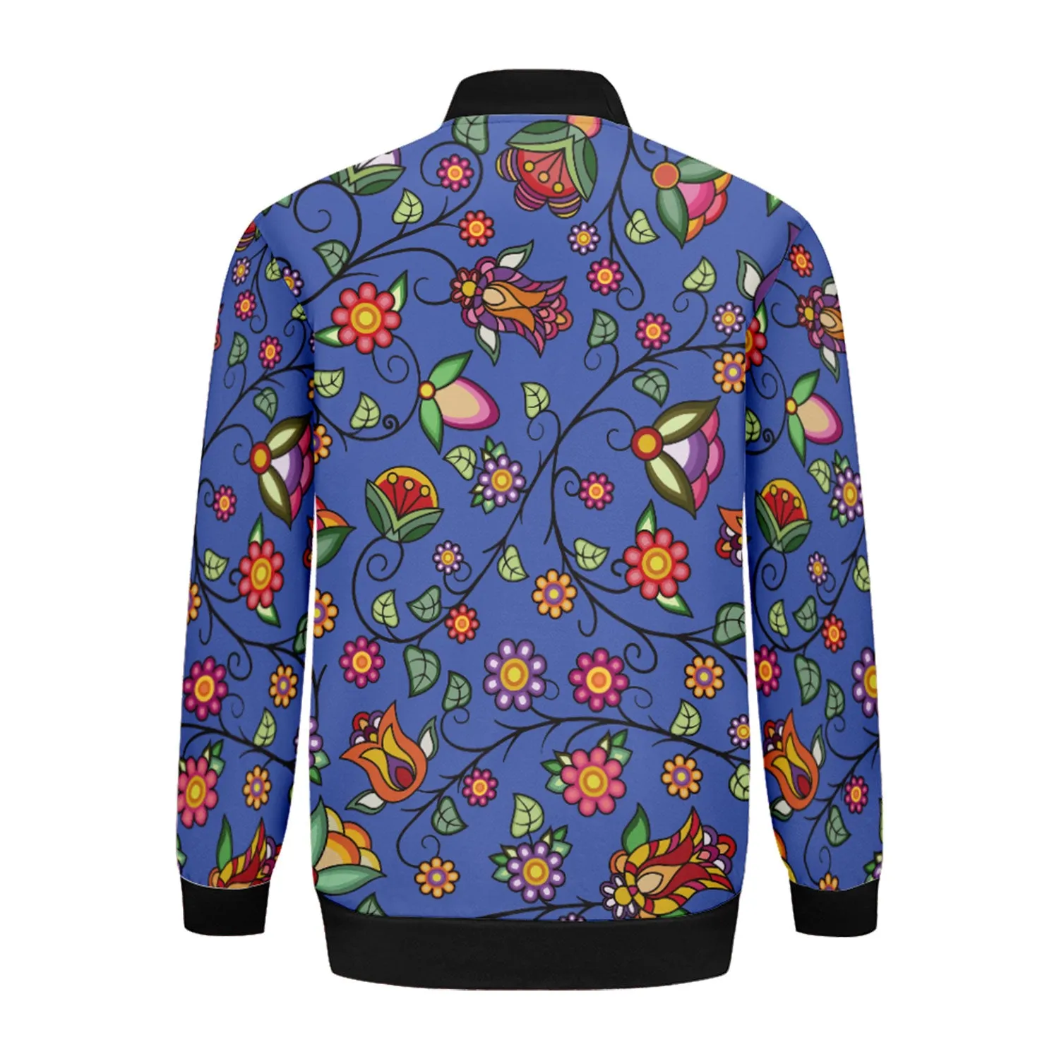 Heartbeat Petals Blue Zippered Collared Lightweight Jacket