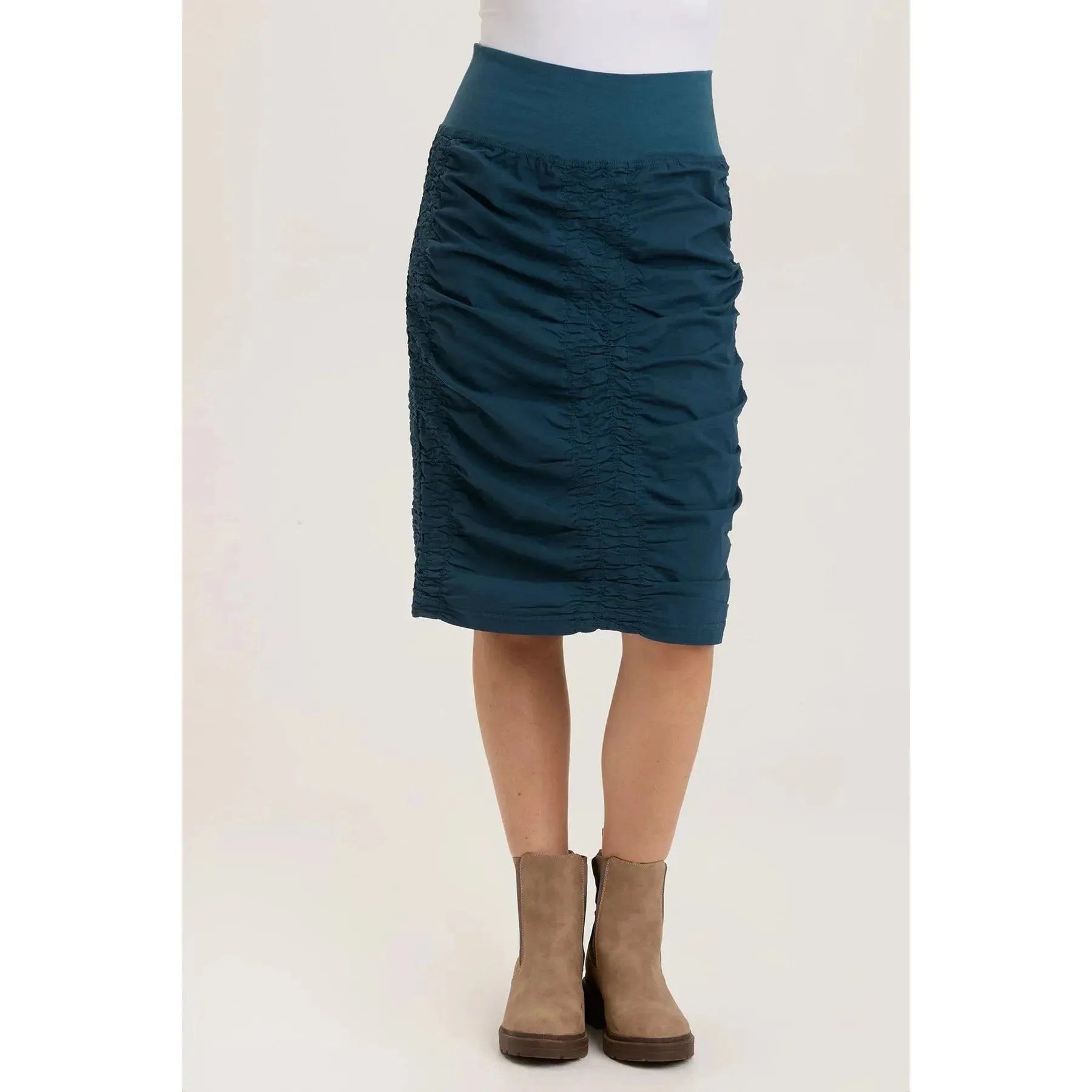 High Waist Midi Trace Skirt in Sea Port Blue