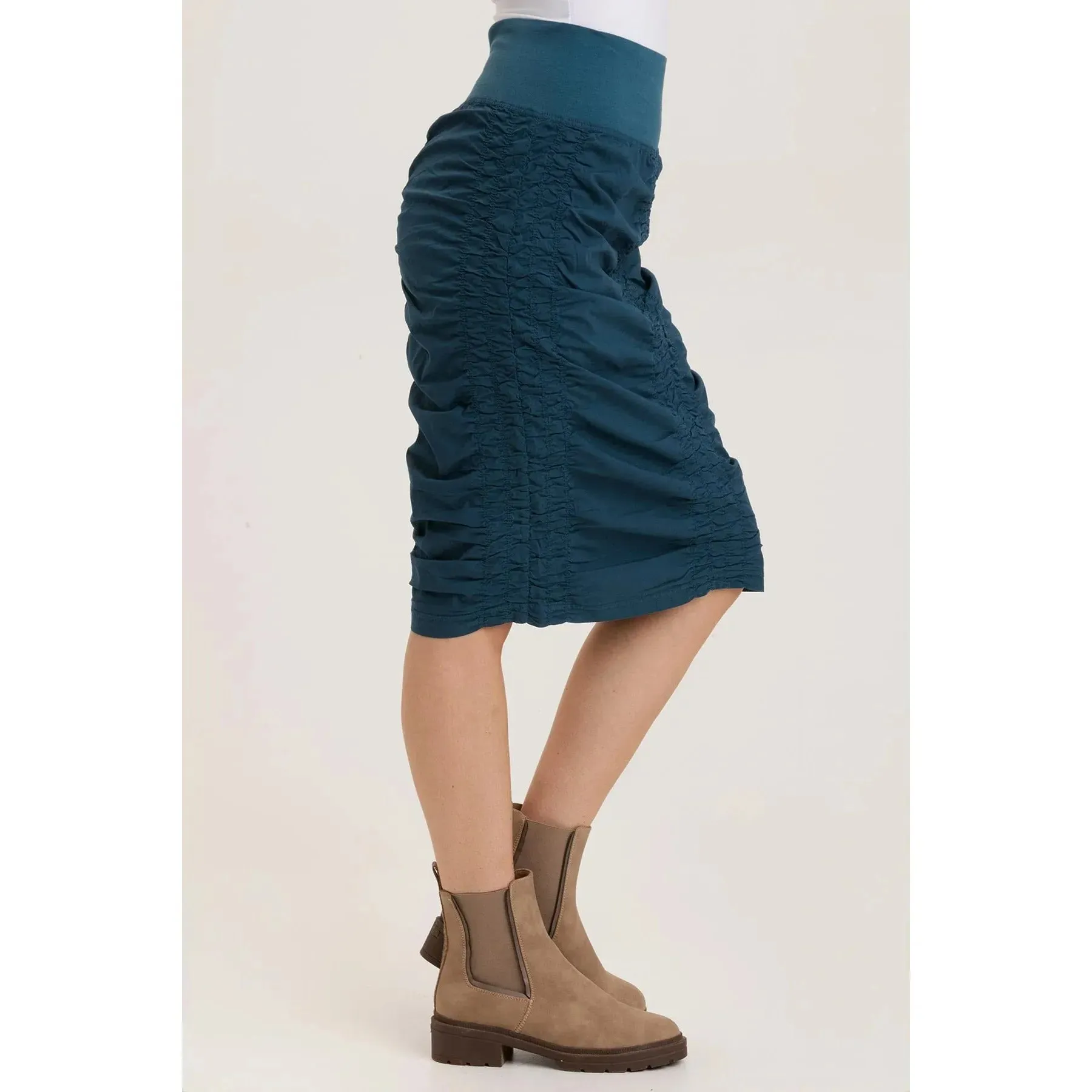 High Waist Midi Trace Skirt in Sea Port Blue