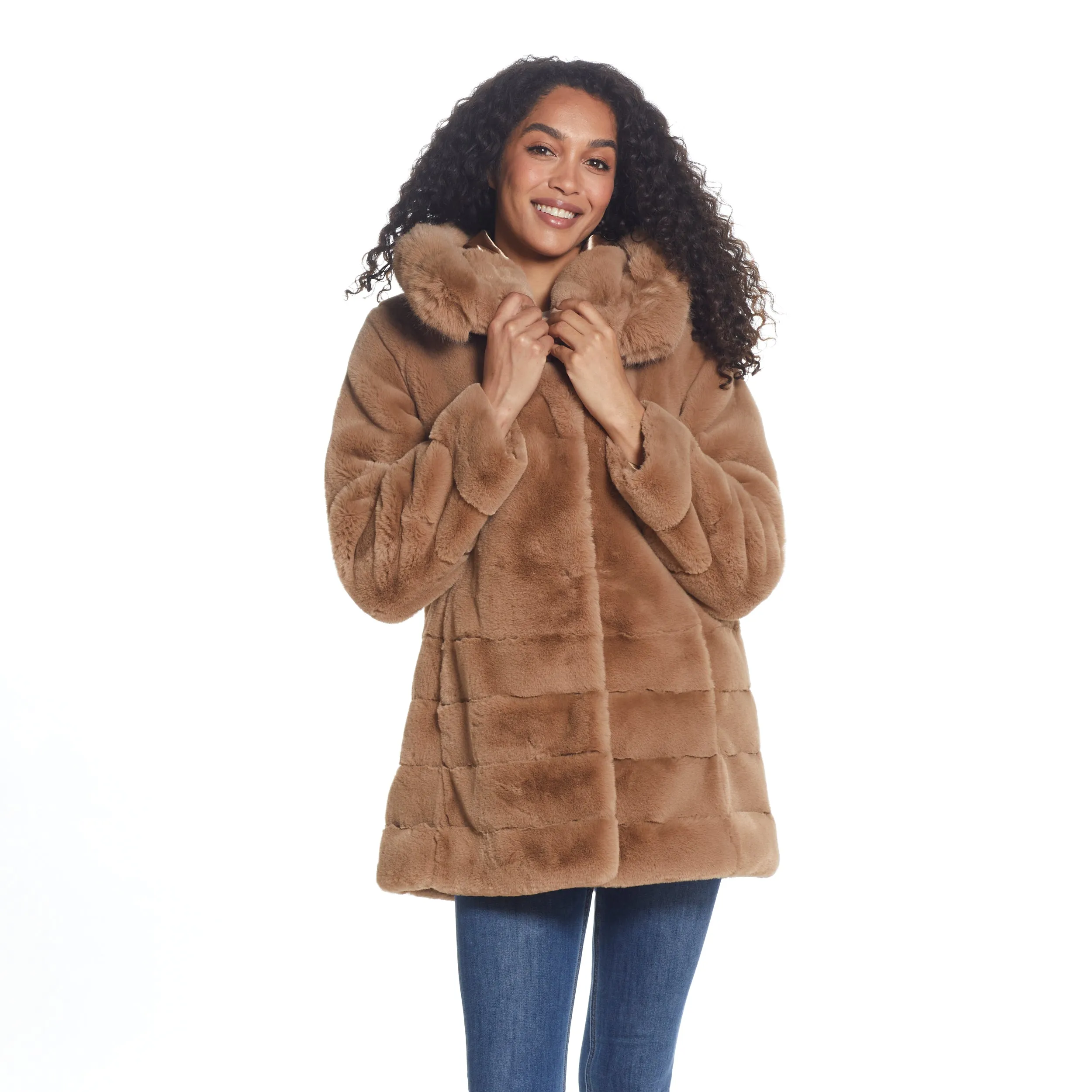 Hooded faux Fur Tiered Jacket