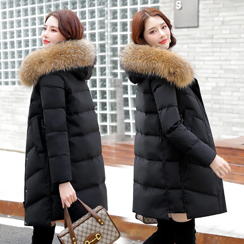 Hooded white duck down mid-length down jacket (shipping from China)