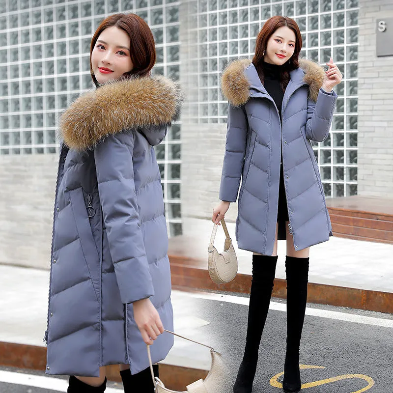 Hooded white duck down mid-length down jacket (shipping from China)