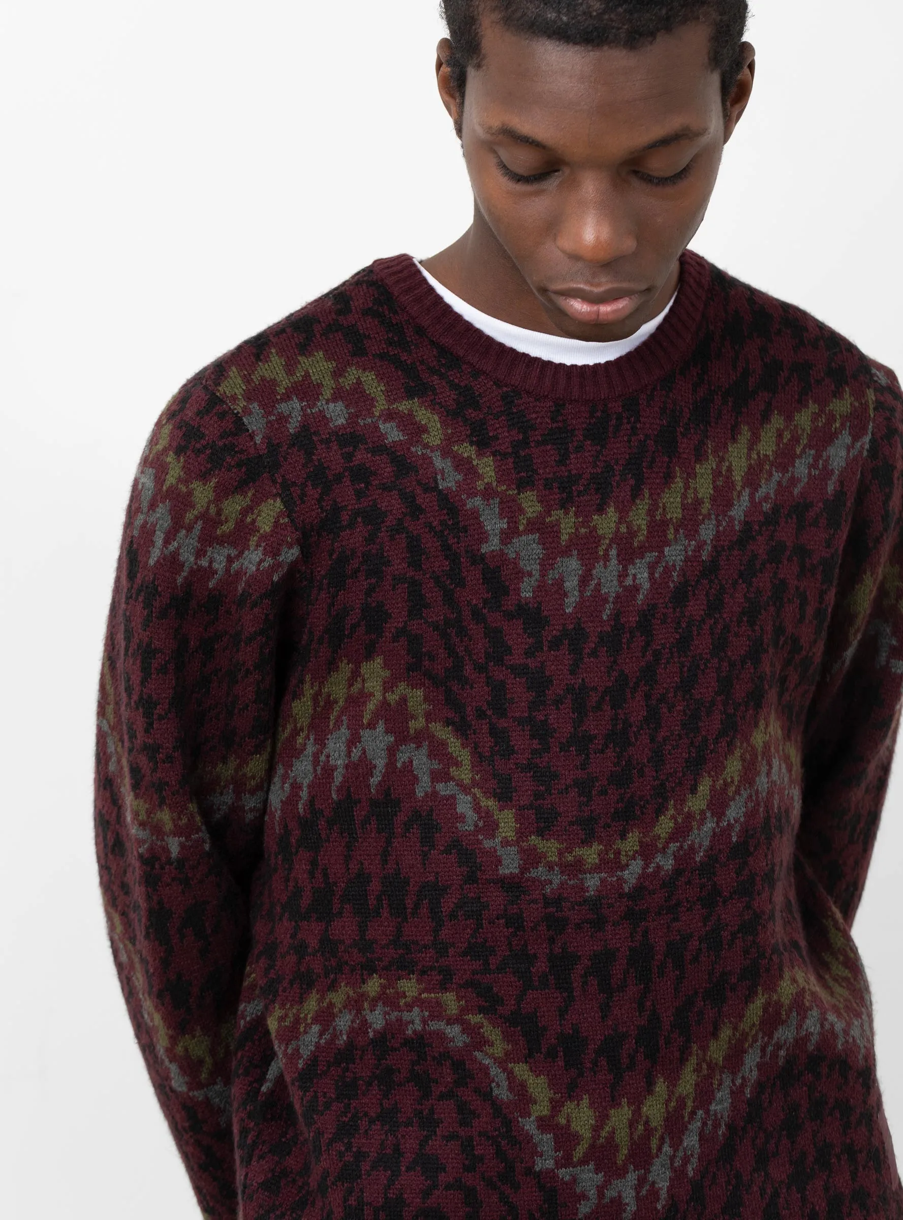 Houndstooth Knit Jumper Burgundy