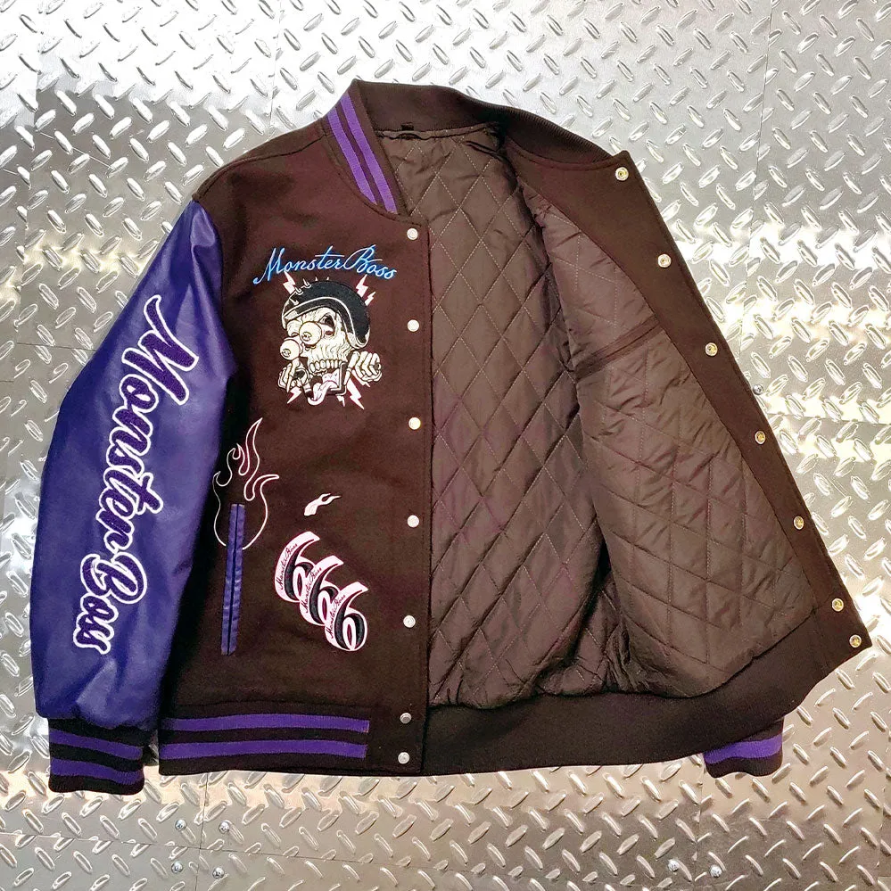 Huili factory wholesale custom logo chenille embroidery letterman varsity jacket with leather sleeves