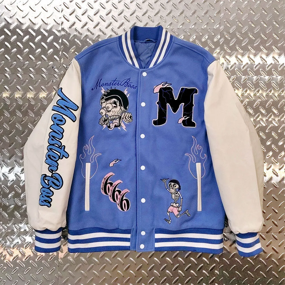 Huili factory wholesale custom logo chenille embroidery letterman varsity jacket with leather sleeves