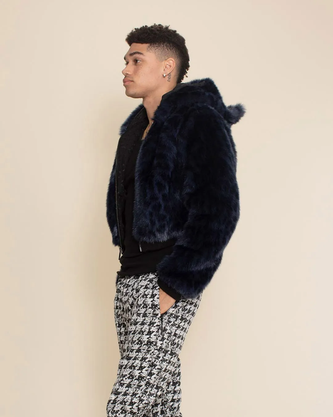 Indigo Leopard Classic Collector Edition Faux Fur Cropped Jacket | Men's