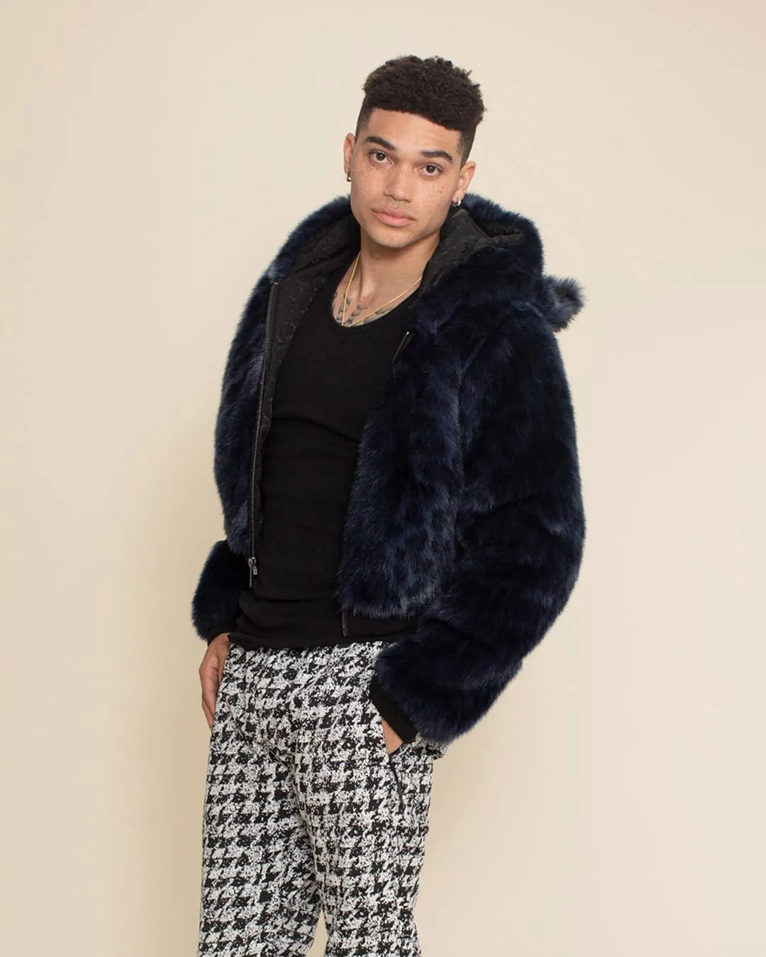 Indigo Leopard Classic Collector Edition Faux Fur Cropped Jacket | Men's