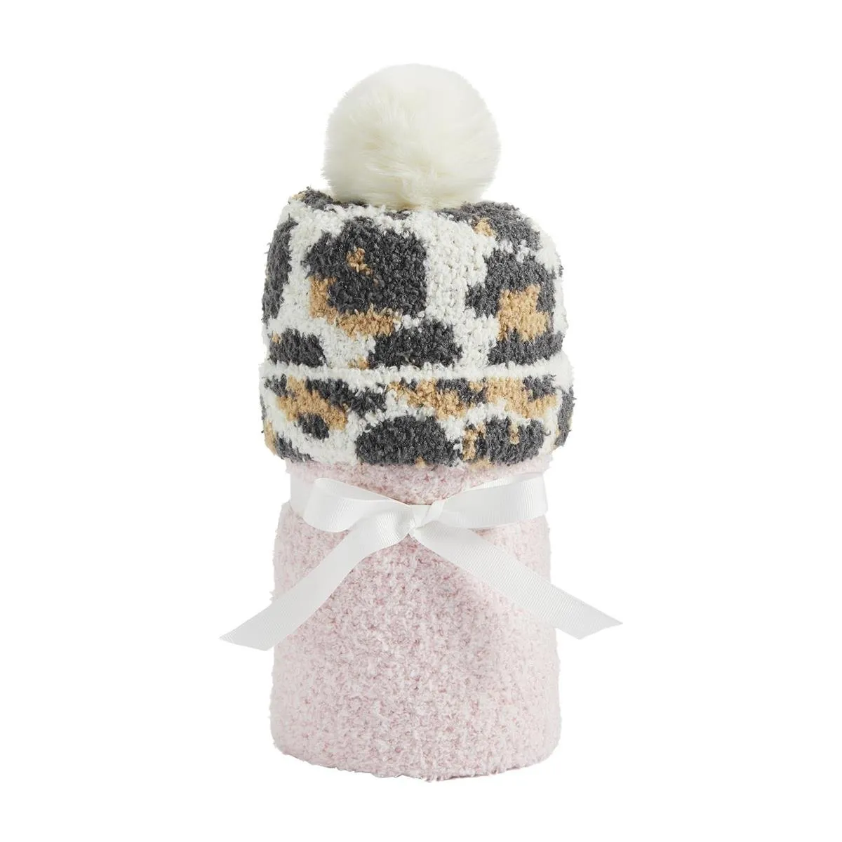 Infant Girls Chenille Blanket and Leopard Hat Set - 2 color choices