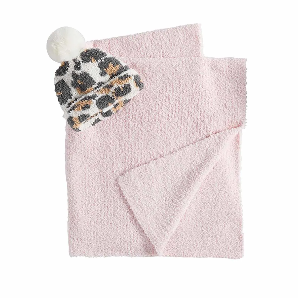 Infant Girls Chenille Blanket and Leopard Hat Set - 2 color choices