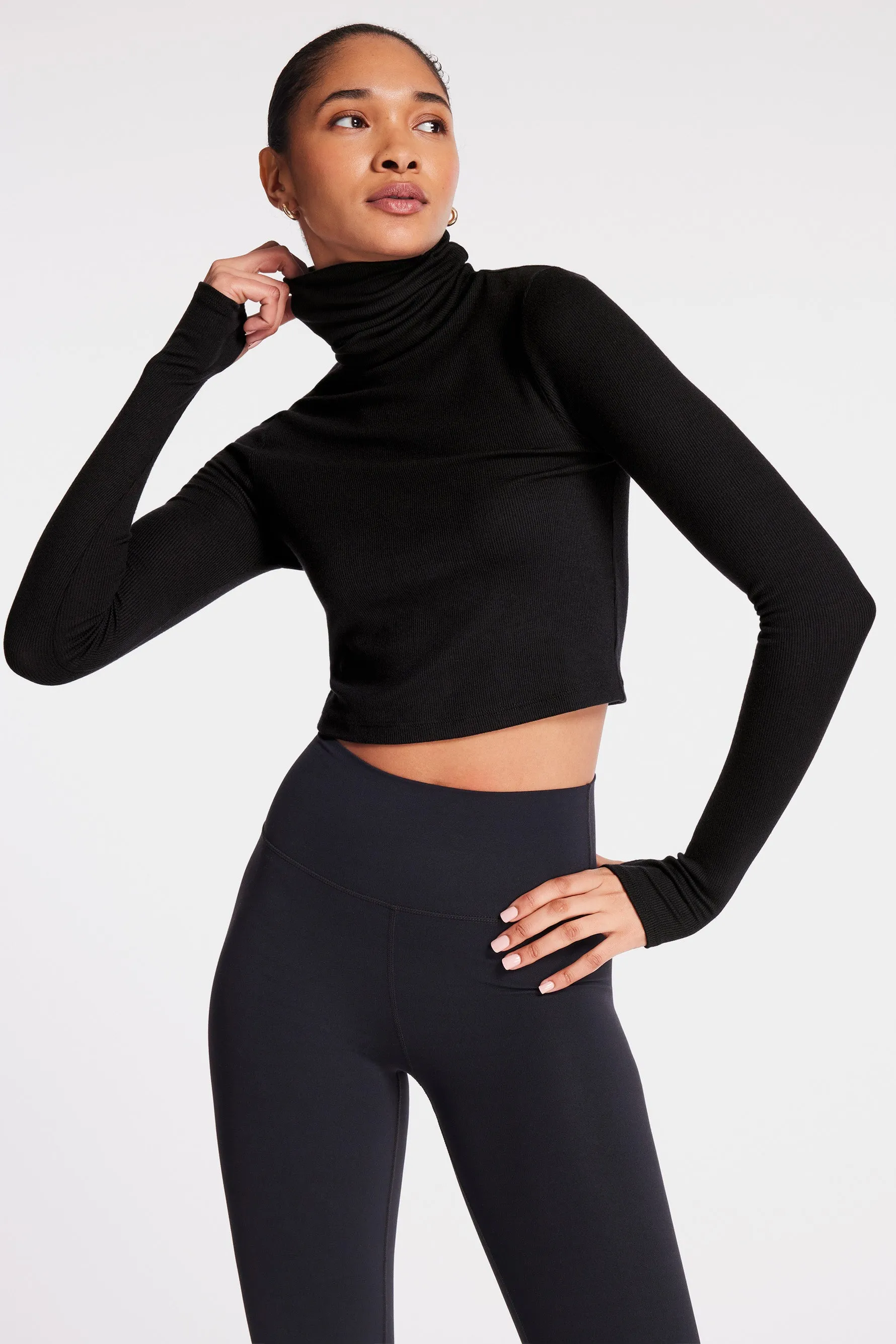 Jackson Rib Cropped Turtleneck - Black