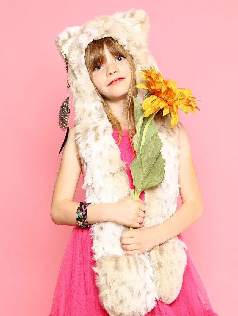 Kids Snow Leopard Faux Fur SpiritHood